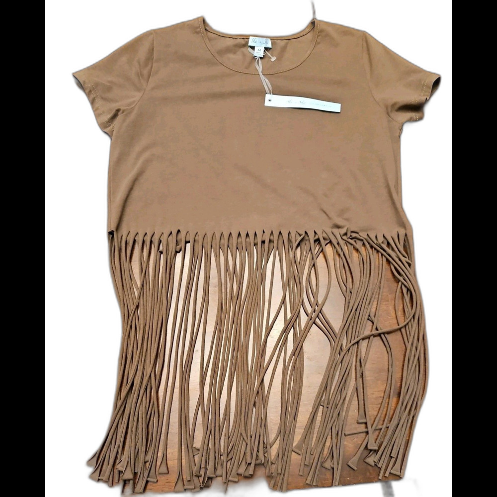She And Sky Fringe Olive Green Crop Top Tee Shirt , Womens Size Medium